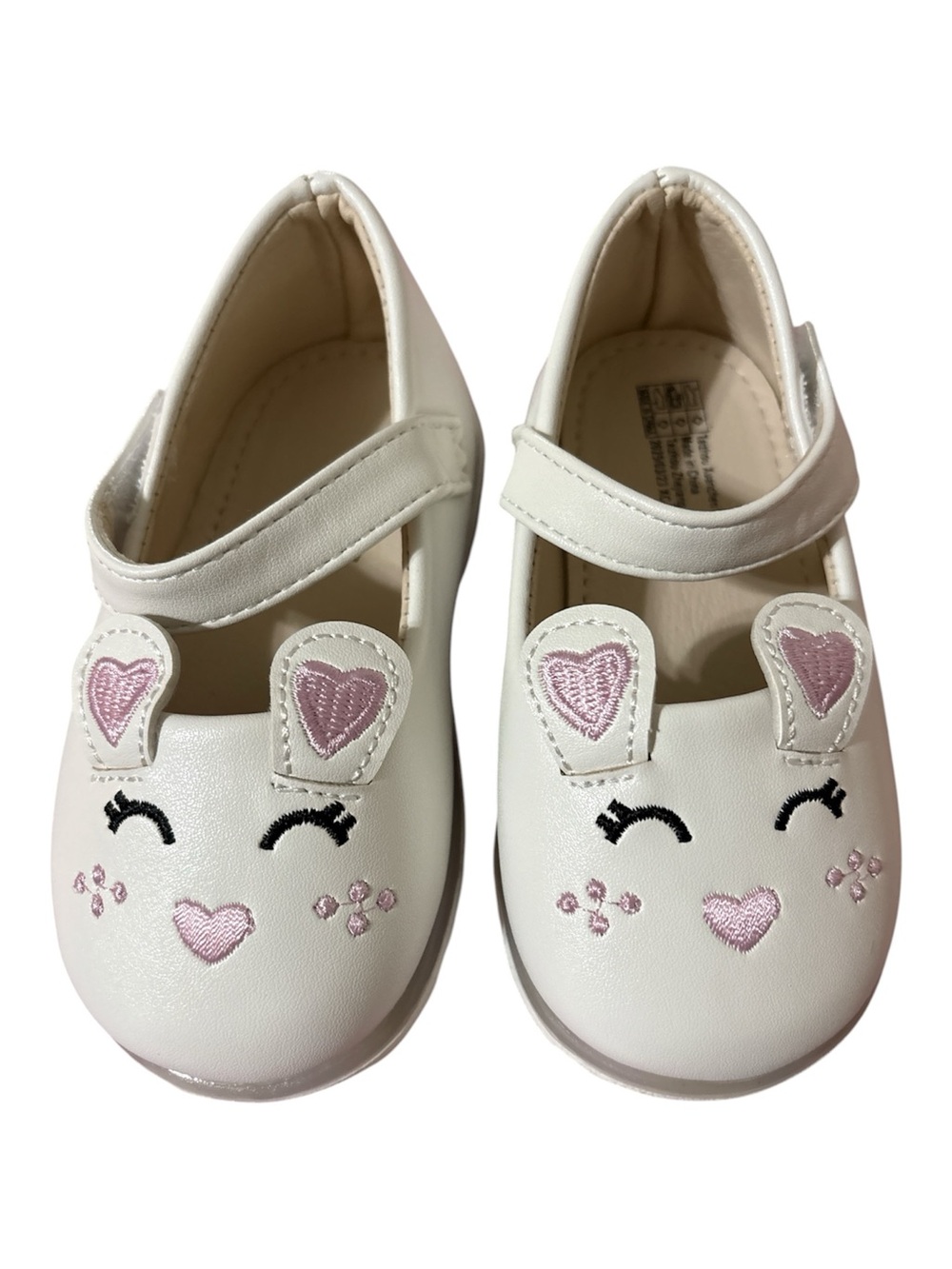 Girls White Mary Jane Shoes with Pink Heart Details